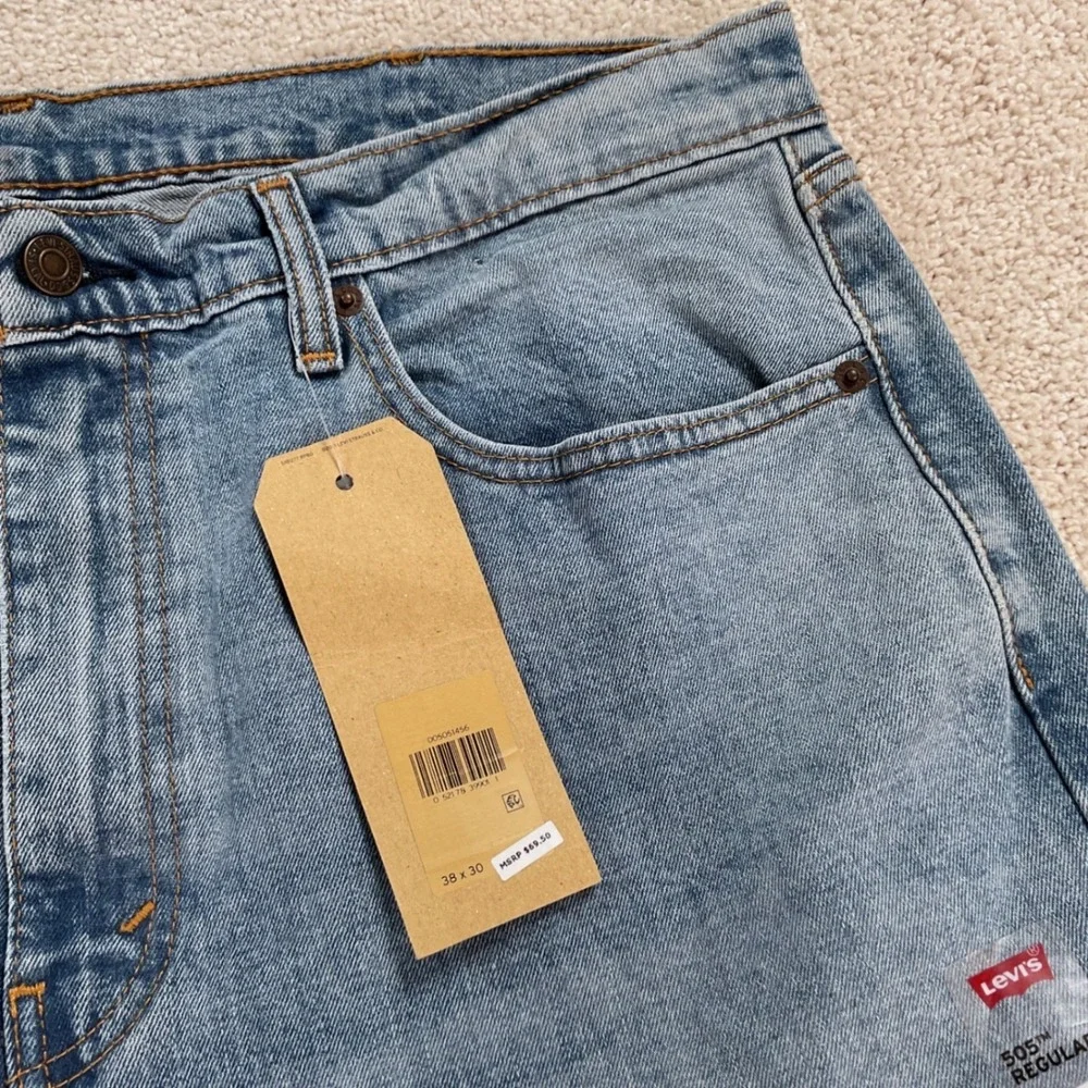 Levis 505 Regular Fit Stretch Mens Jeans Light Wash‎ Blue 38x30 Straight Leg NEW